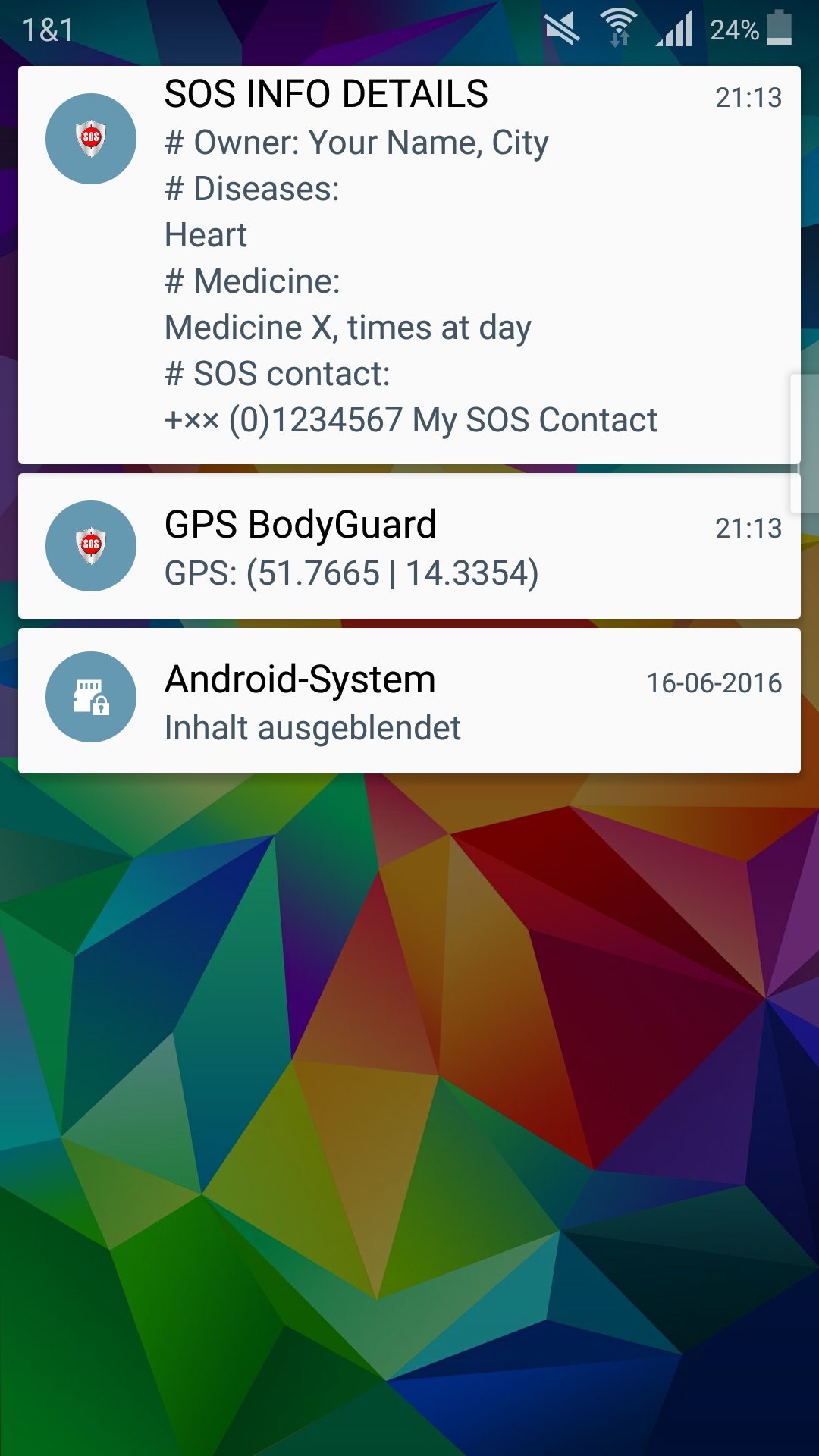 SOS App GPS BodyGuard Screen SOS Info